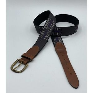 Thomas Bates Univ. of Evansville Mens 32 Black Blue Cloth Belt with Leather Tabs